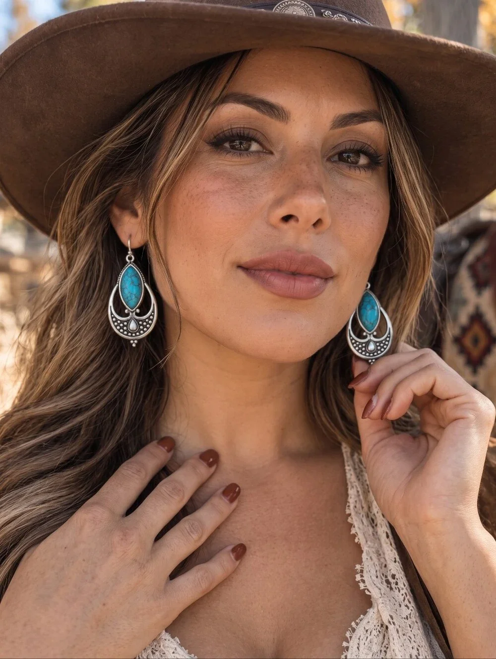 Turquoise Chandelier Earrings 925 Sterling Silver Boho Western Santa Fe 2.2